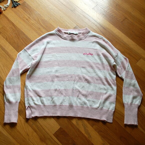 Vineyard Vines Palm Beach Pink White Striped Crewneck Sweater Sunshine - Picture 1 of 5